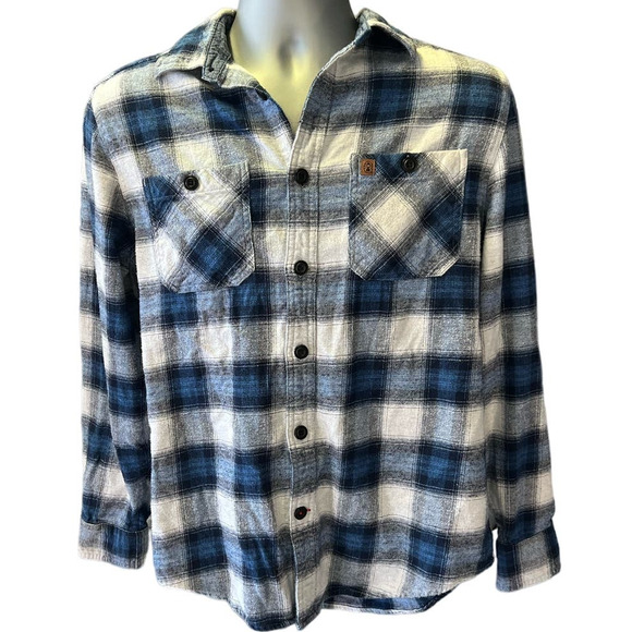 Coleman Blue and White Plaid Flannel Long Sleeve Button Down, Size M - Picture 1 of 9